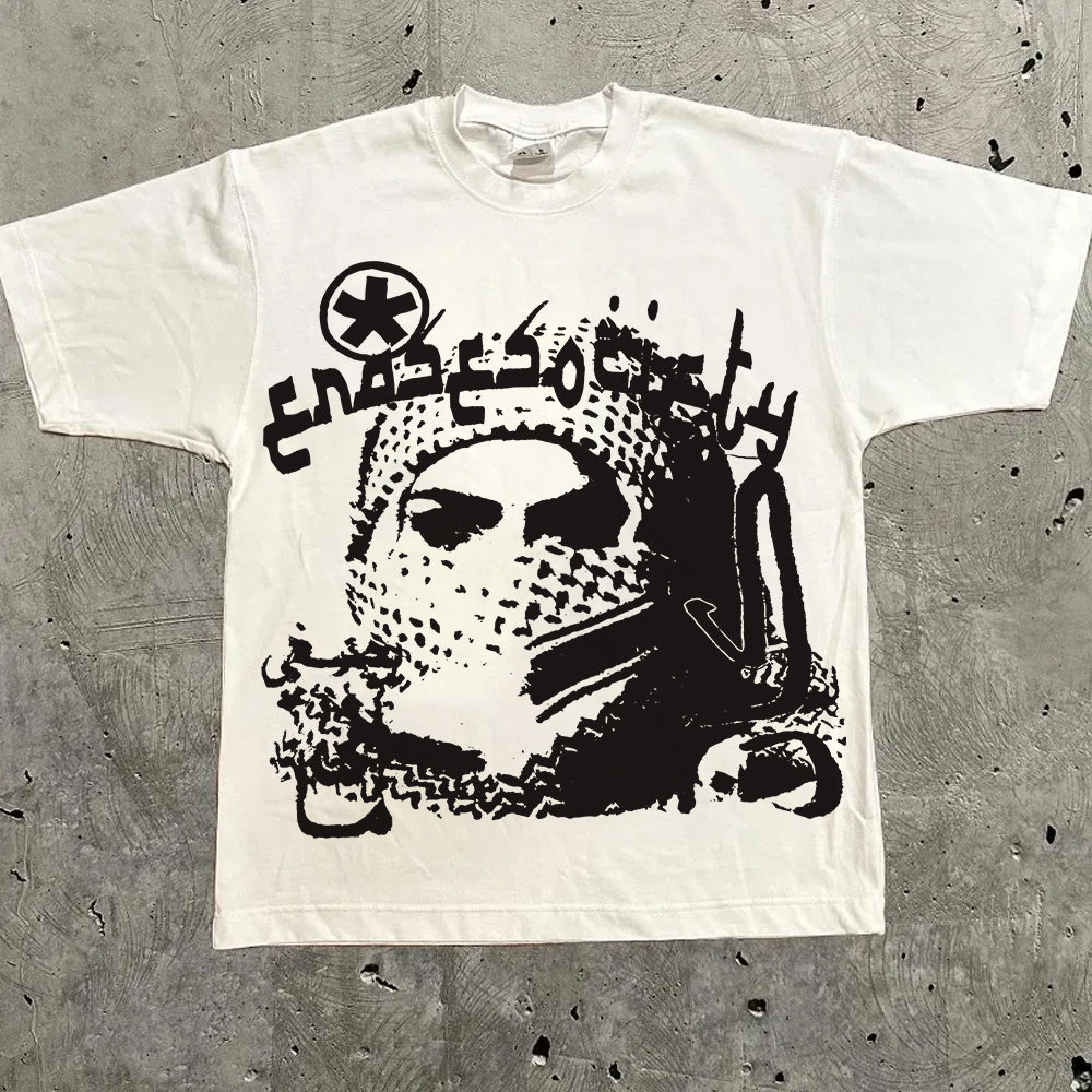 Masked Edgy Grunge Mens Y2K Graphic T Shirt Streetwear Cotton Tee S-3XL